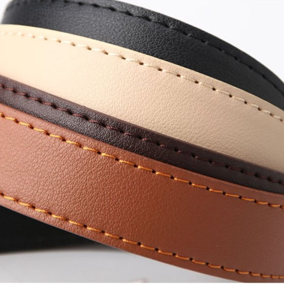 Vegan Leather Black Casual Square Buckle Belt - Picture 10 of 11